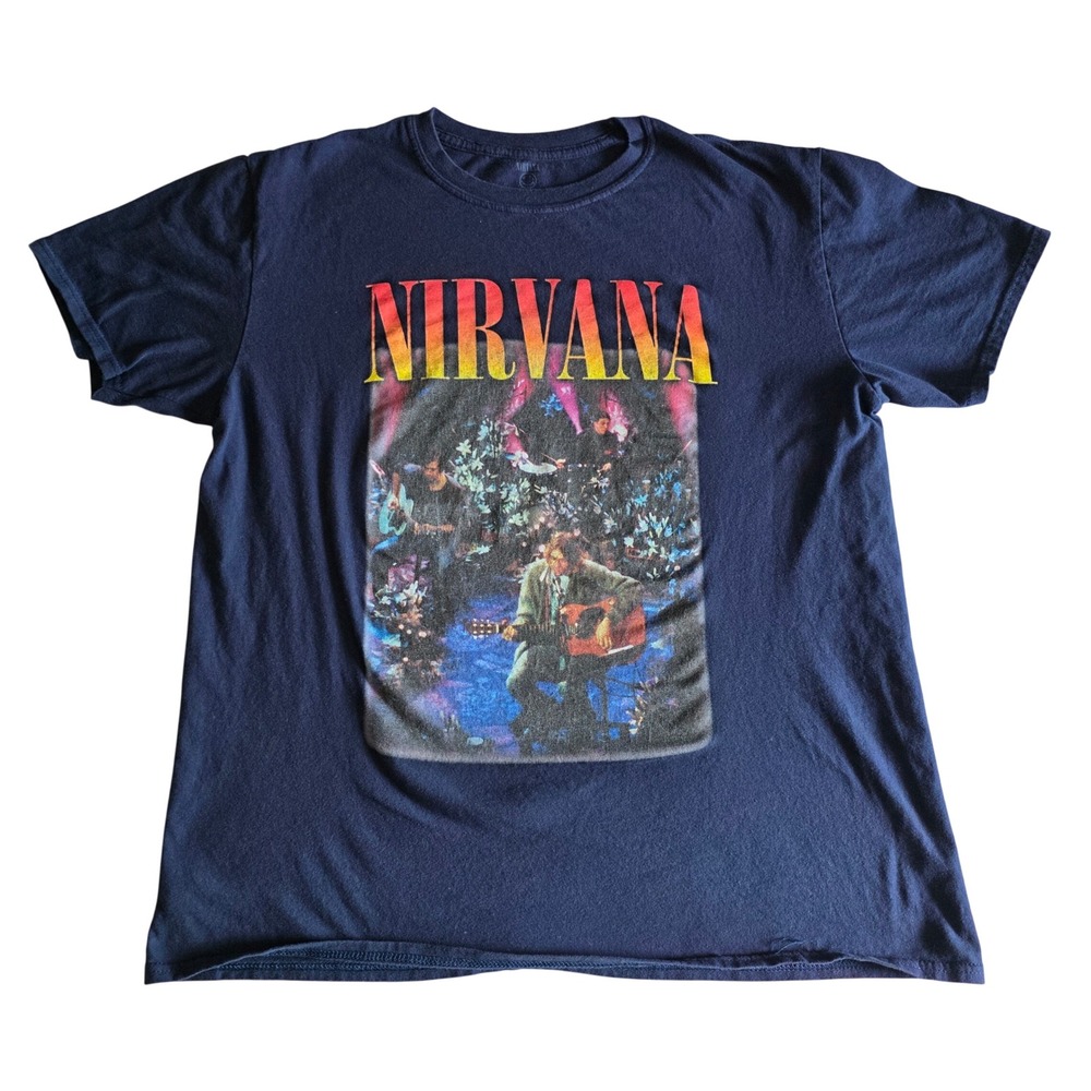 Nirvana MTV Unplugged In New York Graphic T-Shirt Navy Blue Small Kurt Cobain